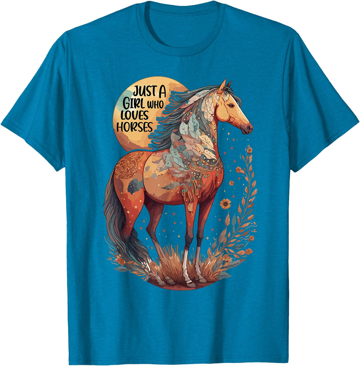 Just a girl who loves horses Co. Just a Girl who Loves Horses - Bohemian Horse Lover Themed T-Shirt - Sapphire Blue
