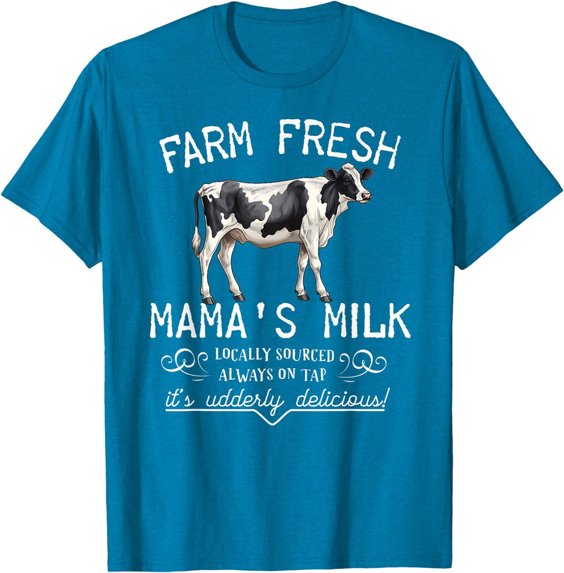 New Mommy Breastfeeding HumorDesigns for Women Funny Breastfeeding Mama's Milk Cow Farm Lacatation New Mom T-Shirt -