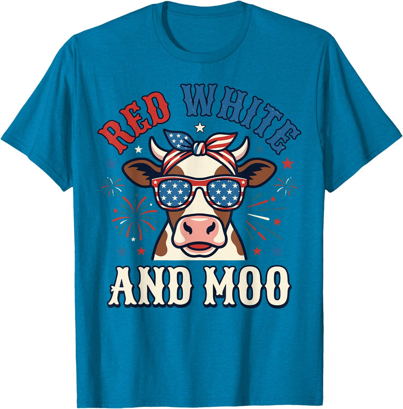 Patriotic Farm Cow Independence Day Red White and Moo Patriotic USA Flag Cow 4th of July T-Shirt - Sapphire Blue
