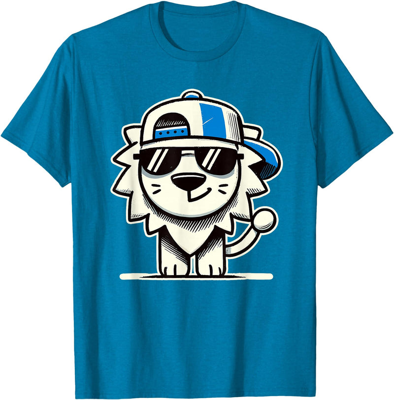 Nerrrdy Lion Hipster Men Women Kids Boys Girls Funny Lion T-Shirt - Sapphire Blue