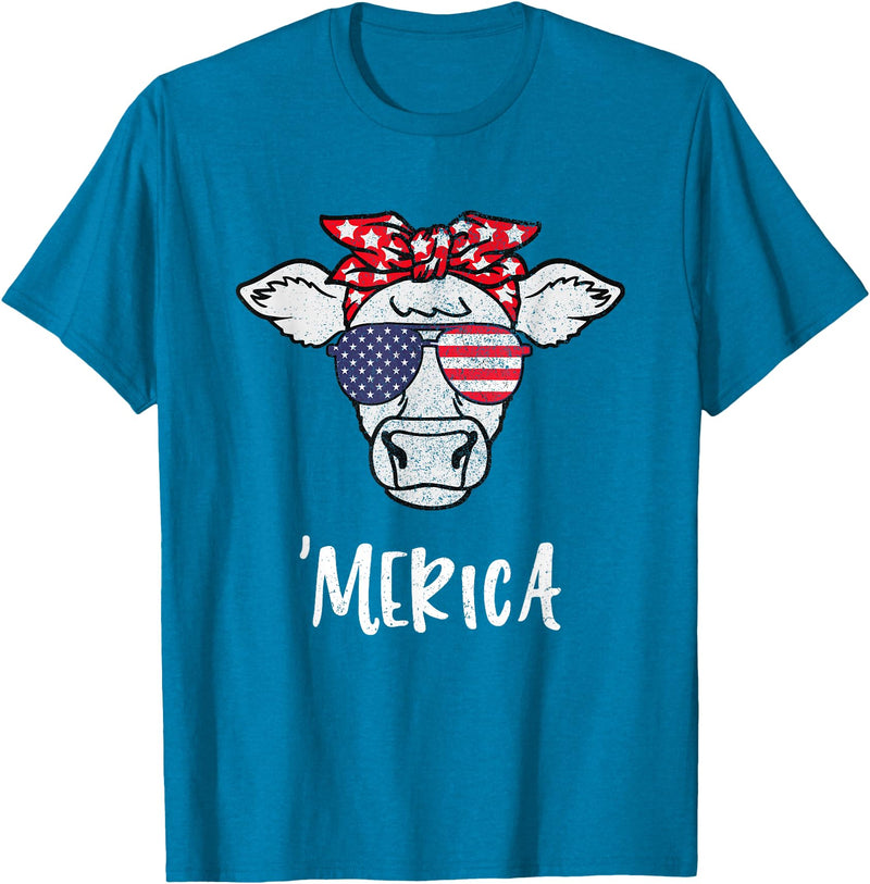 Funny Merica Cow America 4th Of July Retro Vintage Merica American Cow American Flag Retro Vintage Patriotic T-Shirt -