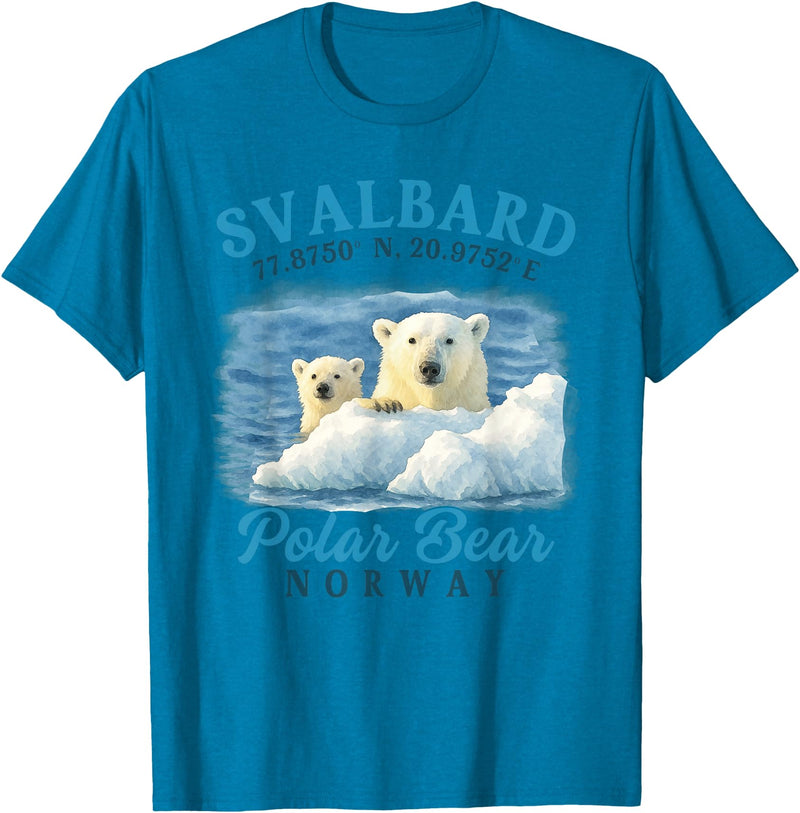 Svalbard Northern Lights Norway Travel Gift Svalbard Norway Polar Bear Spitsbergen Longyearbyen Travel T-Shirt - Sapphire Blue