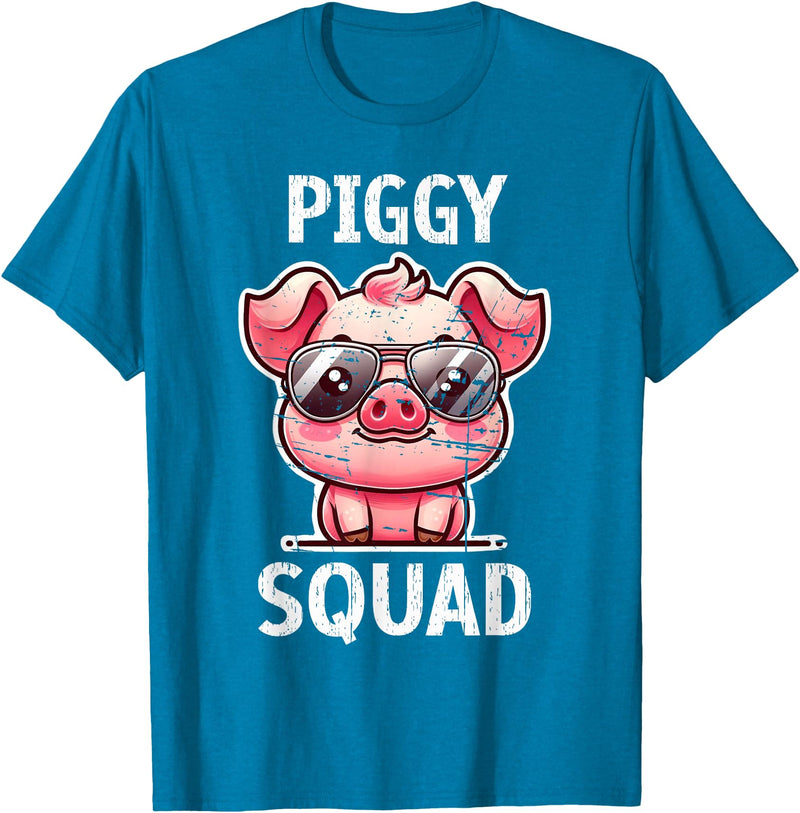 Pig Lovers Apparel and Home Decor Shop Funny Pig Wearing Sunglasses Piggy Squad Farm Farmer T-Shirt - Sapphire Blue