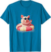 Vacation Pig Outfit Pig Sunglasses Graphic with Beach Ring T-Shirt - Sapphire Blue