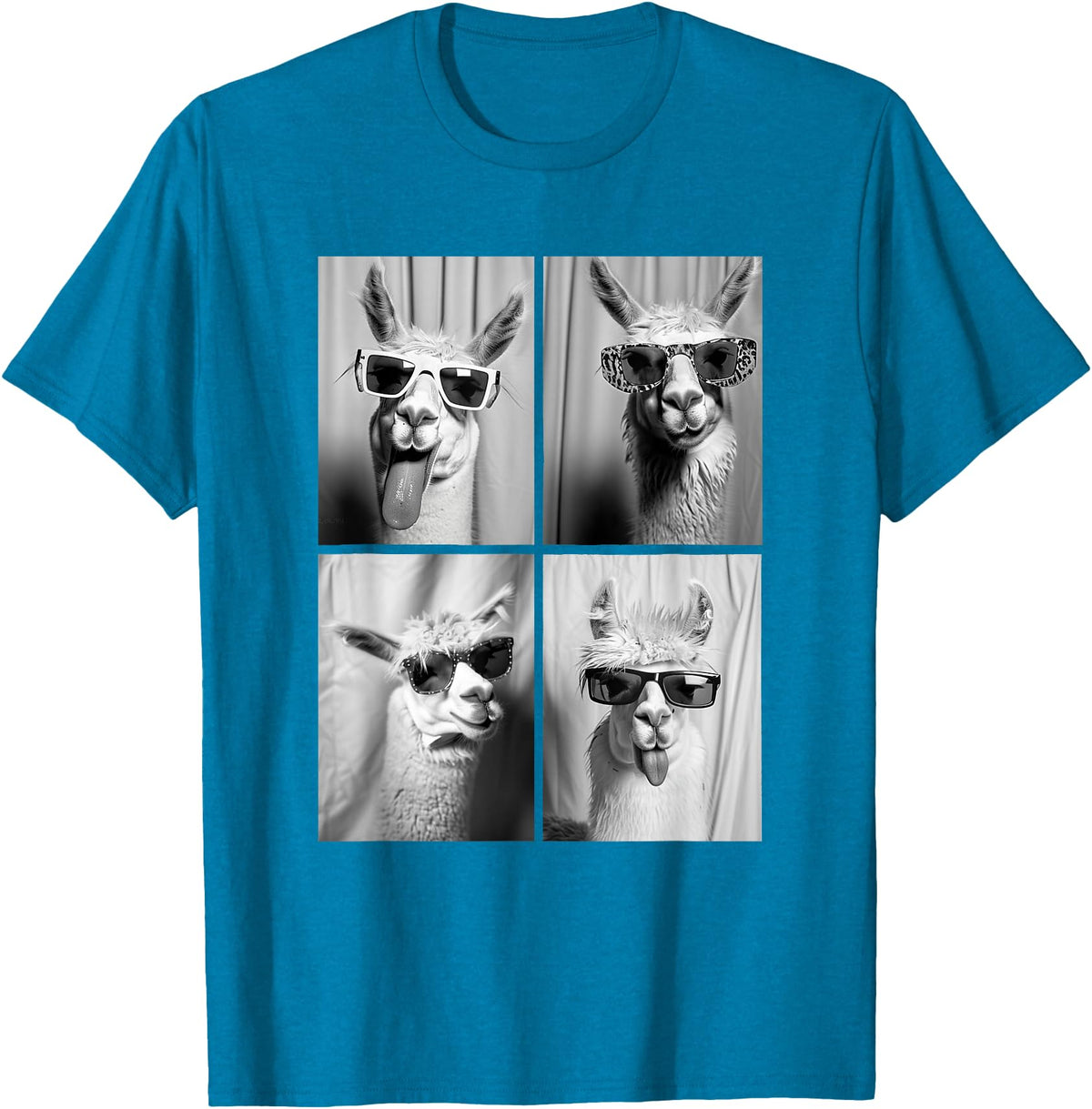 Funny Animal Photography Clothing Co. Funny Llamas with Sunglasses Cool Llama Animals Photo Booth T-Shirt - Sapphire Blue