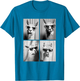 Funny Animal Photography Clothing Co. Funny Llamas with Sunglasses Cool Llama Animals Photo Booth T-Shirt - Sapphire Blue