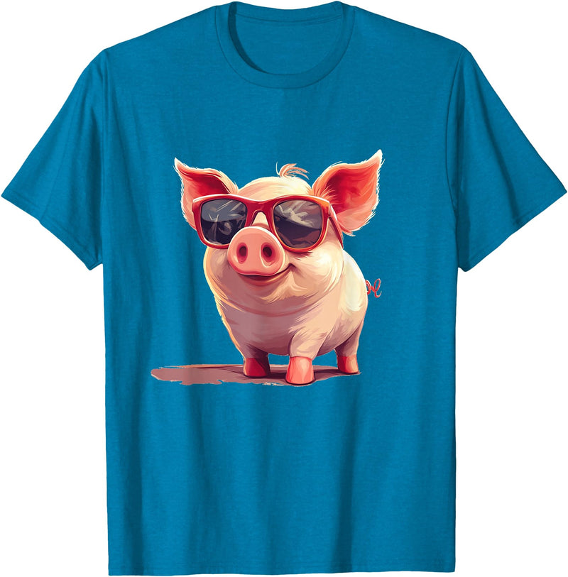 Funny Piggy Pig Sunglasses Piggy Costume for bespectacled Pigs Lovers T-Shirt - Sapphire Blue