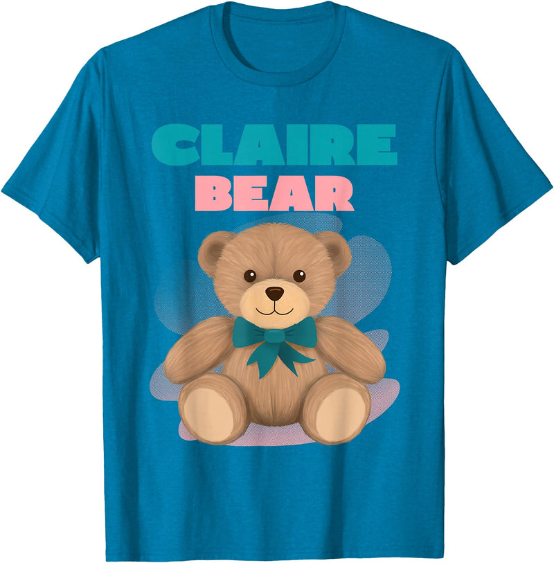 TheNiftyStitches CLAIRE Bear T-Shirt - Women's Black Cartoon Bear T-Shirt - Small - Short Sleeve - Classic Fit - All Seasons - Sapphire Blue