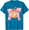 Coquette Halloween Tees NYC Coquette Autumn Pumpkin Pink Bow Girly Halloween Fall Women T-Shirt - Sapphire Blue