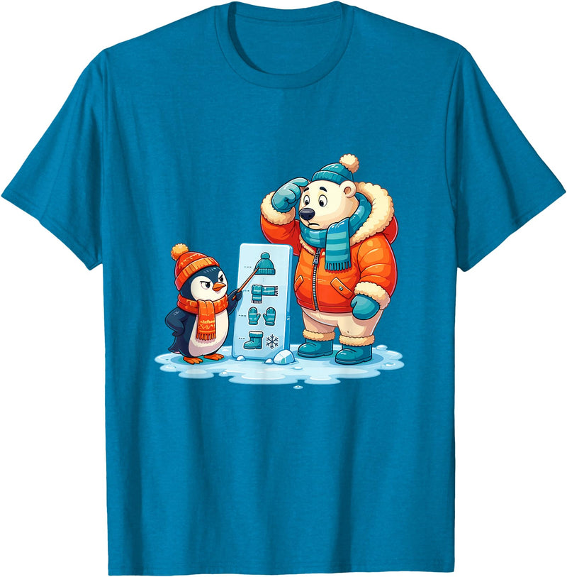 Cute Winter Penguin Polar Bear Humor Funny Penguin Teaching Polar Bear Winter T-Shirt - Sapphire Blue