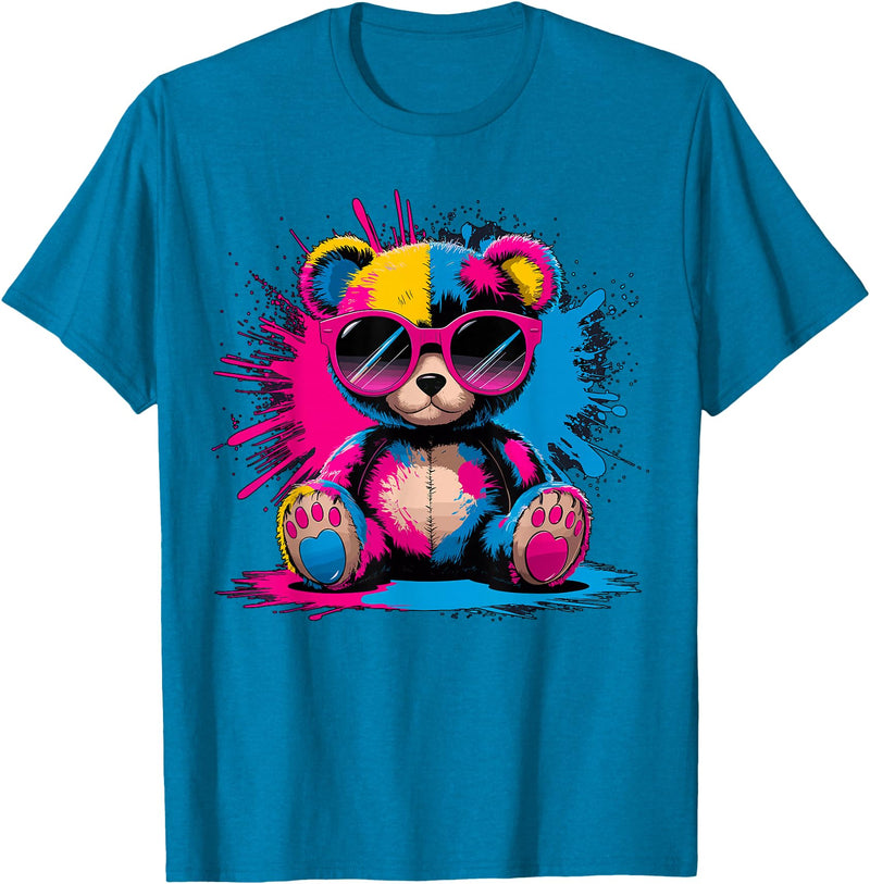 Magical and Funny Bear lover Gifts Colorful Teddy Bear with Sunglasses T-Shirt - Sapphire Blue