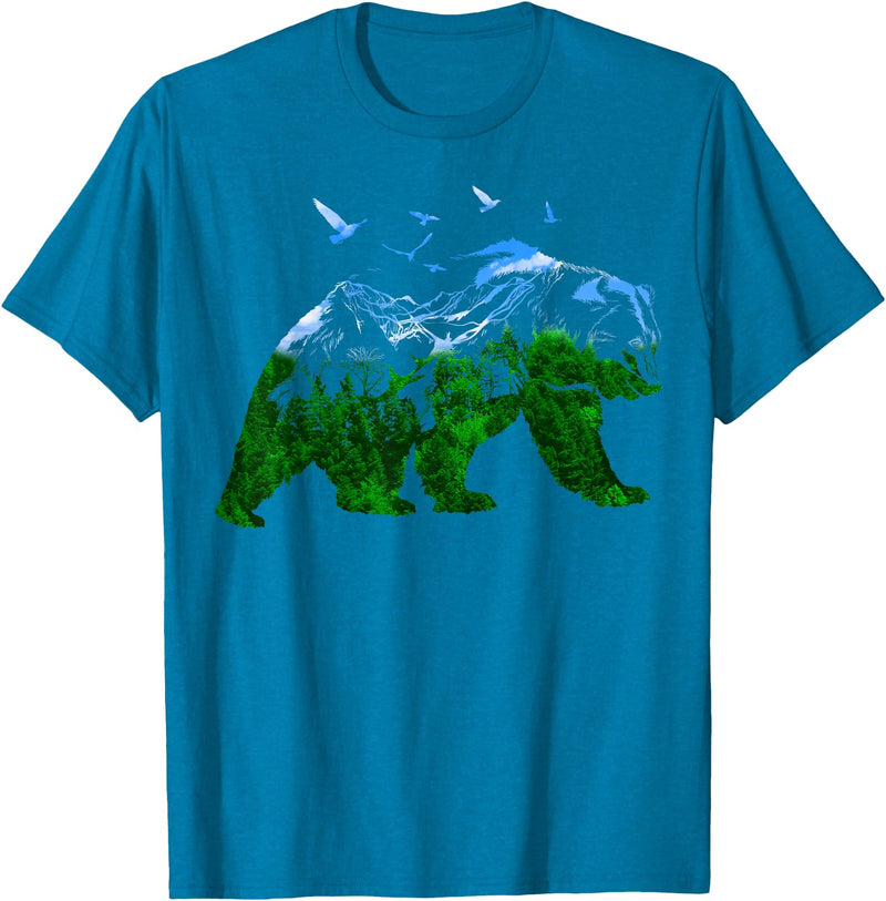 Nature Forest Trees Mountains Bear Wildlife Shirts Bear Nature Outdoor Mountains Forest Trees Bear Wildlife T-Shirt - Sapphire Blue