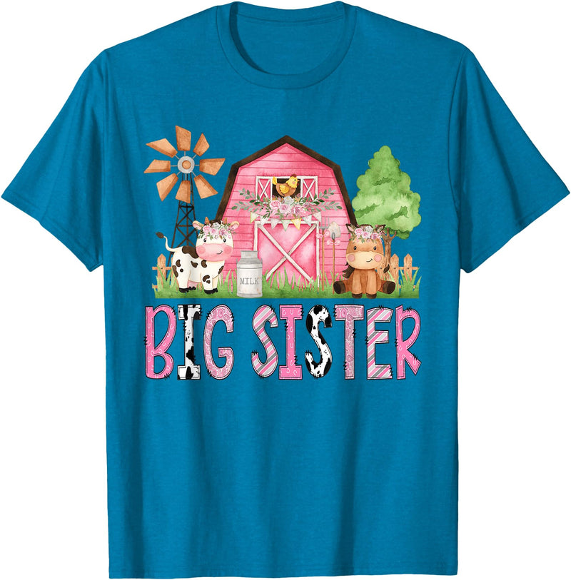 Pink Farm Cow Gender Reveal Party Big Sister Pink Farm Animal Birthday Kids Matching Family T-Shirt - Sapphire Blue