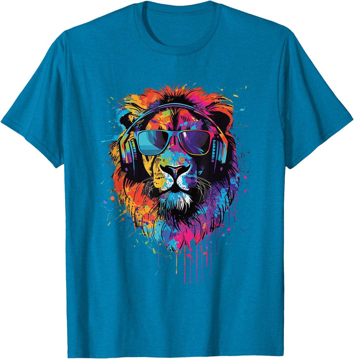 Lion Sunglasses Headphones Design Lion Sunglasses Headphones T-Shirt - Sapphire Blue