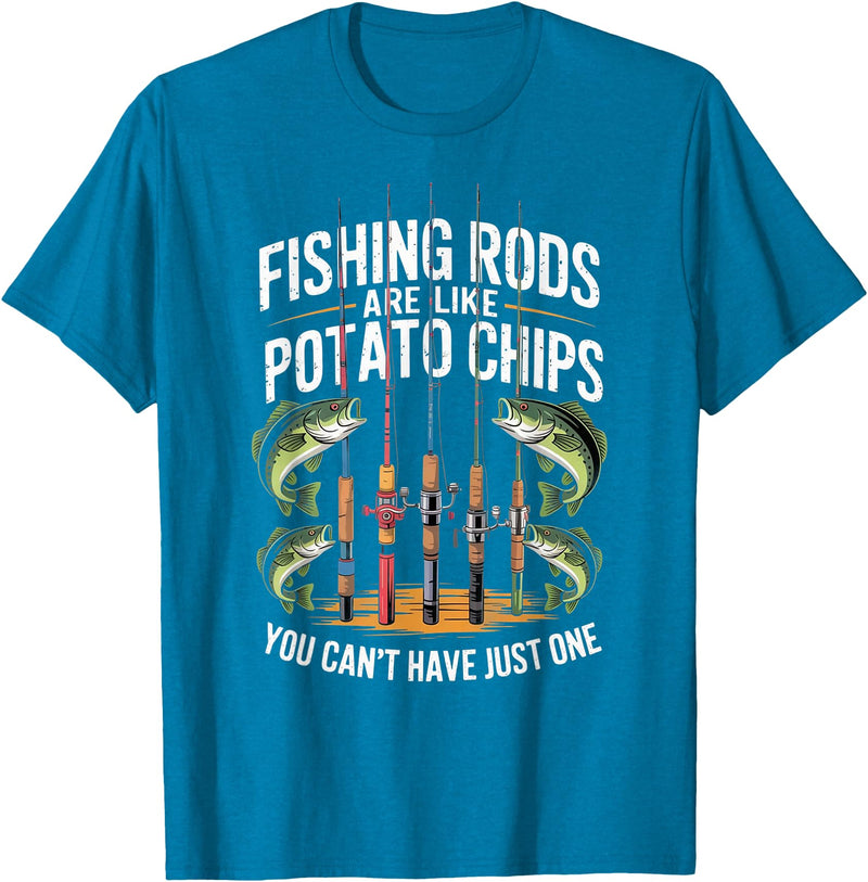 Angler Humor Co. Fishing Rods are Like Potato Chips Funny Dad Fisherman T-Shirt - Sapphire Blue