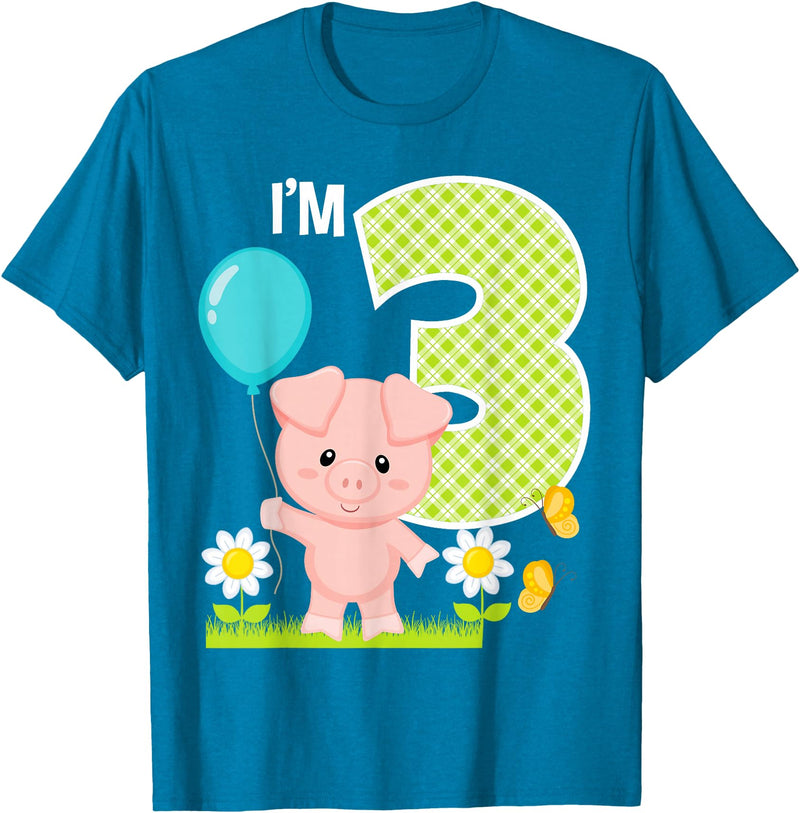 Cute Piglets Pig Barn Farm Birthday Party Supplies Pig 3rd Birthday Toddler 3 Year Old Birthday Boy Piglet Bday T-Shirt - Sapphire Blue