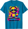 Magical and Funny DJ Gifts Colorful DJ Teddy Bear T-Shirt, Unisex-Kids, Black, Small, Long Sleeve, Classic Fit, Polyester 100% - Sapphire Blue