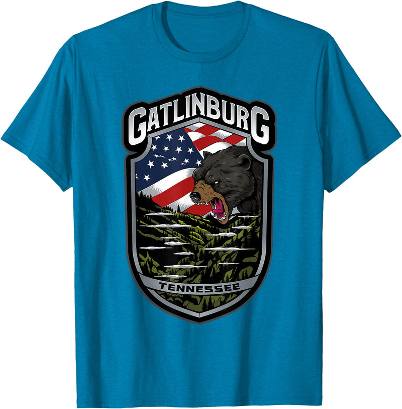 Great Smoky Mountains National Park Souvenirs Gatlinburg Tennessee Souvenirs Bears Gifts TN American Flag T-Shirt - Sapphire Blue