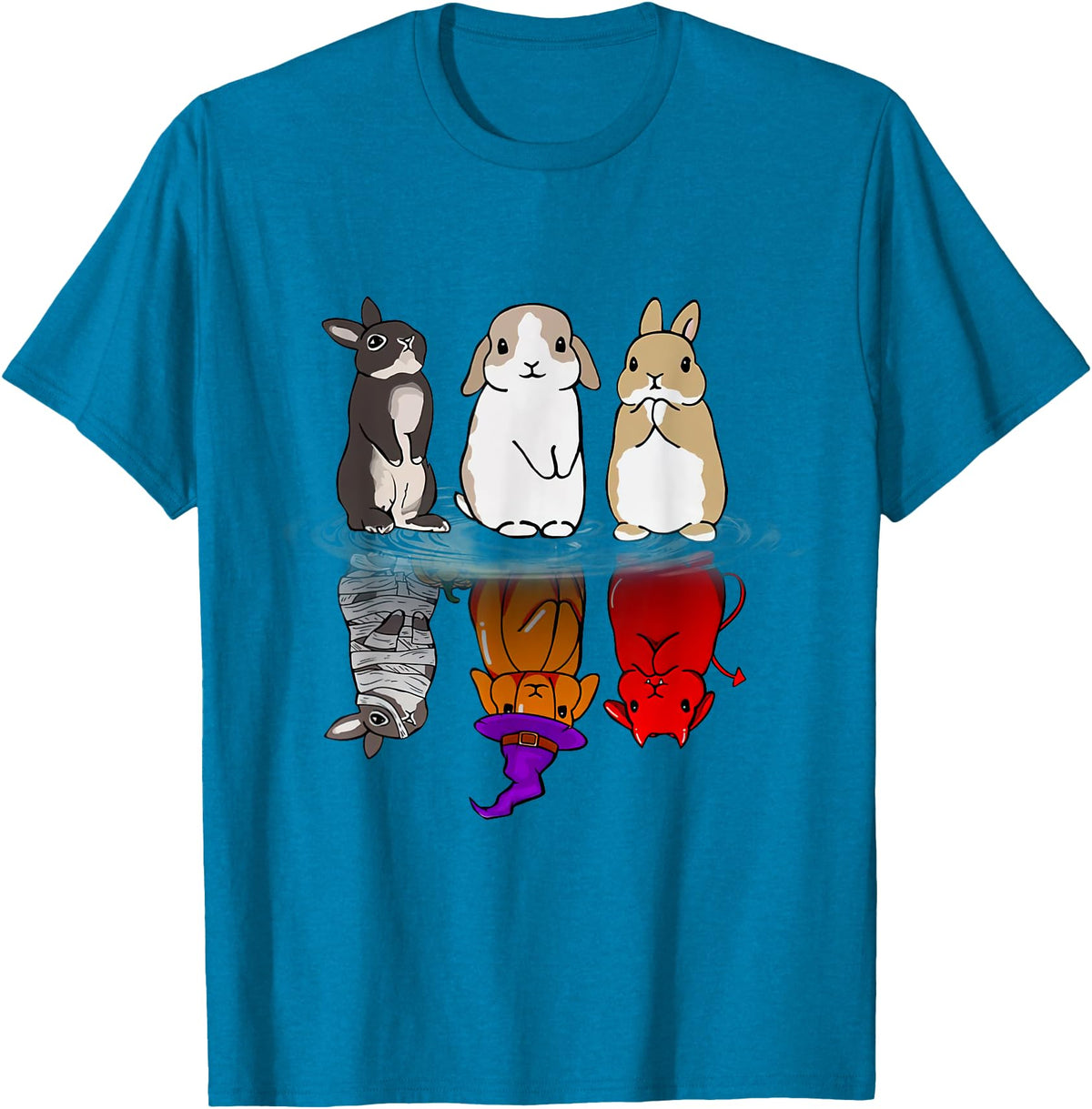 Rabbit Halloween Reflect Mirror Bunnies T-Shirt in Sapphire Blue