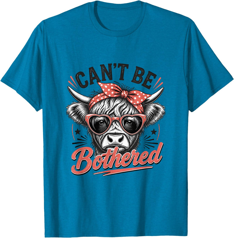 Moody Heifer Polka Dot Ranch Vibes Co Cant Be Bothered Funny Highland Cow Bow Sassy Farm Girl T-Shirt - Sapphire Blue