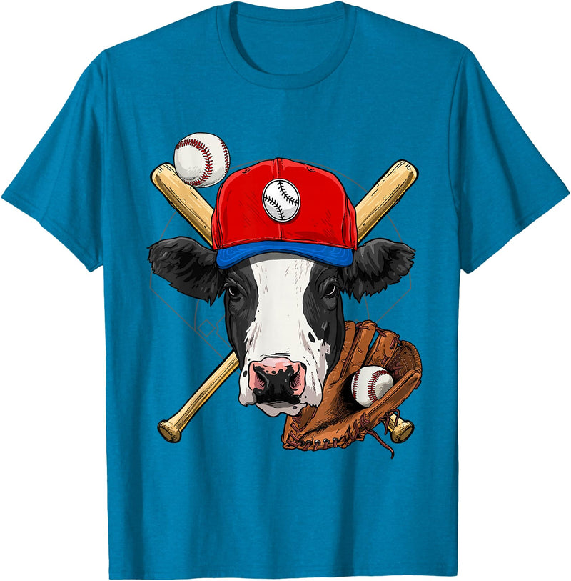 Wowsome! Cow Baseball Cow Lovers Baseball Player T-Shirt - Sapphire Blue