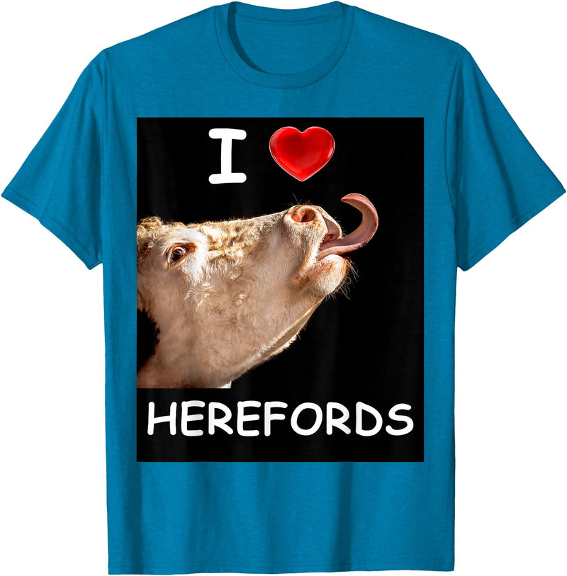 WhiteHorseDepot I Love Herefords with Cow Tongue T-Shirt - Sapphire Blue