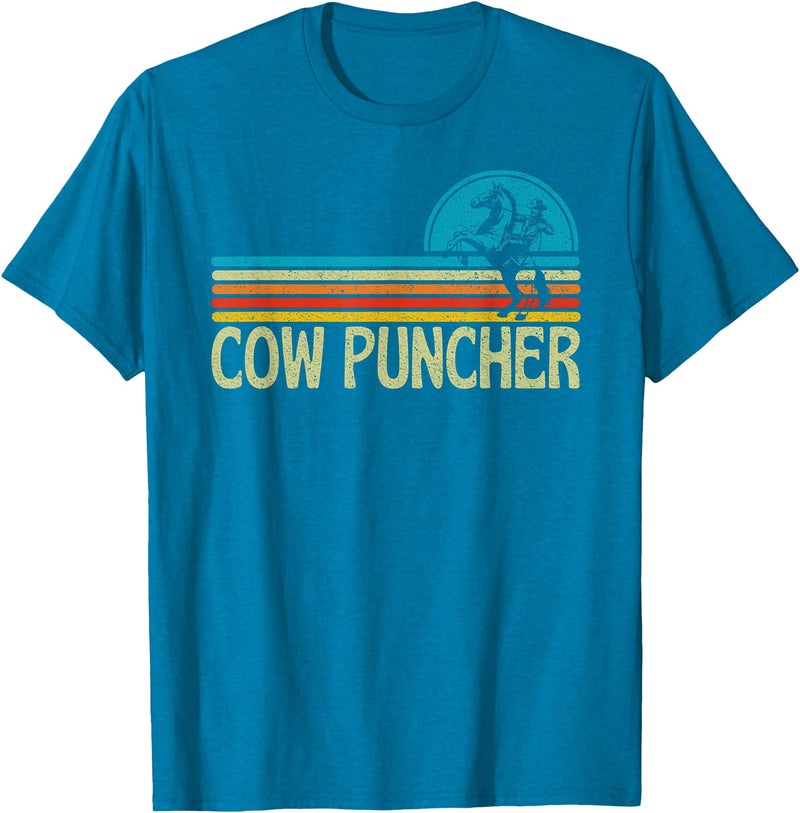 Cow Puncher Cowboy Graphic Funny Western Cow Puncher Cowboy Country T-Shirt - Sapphire Blue