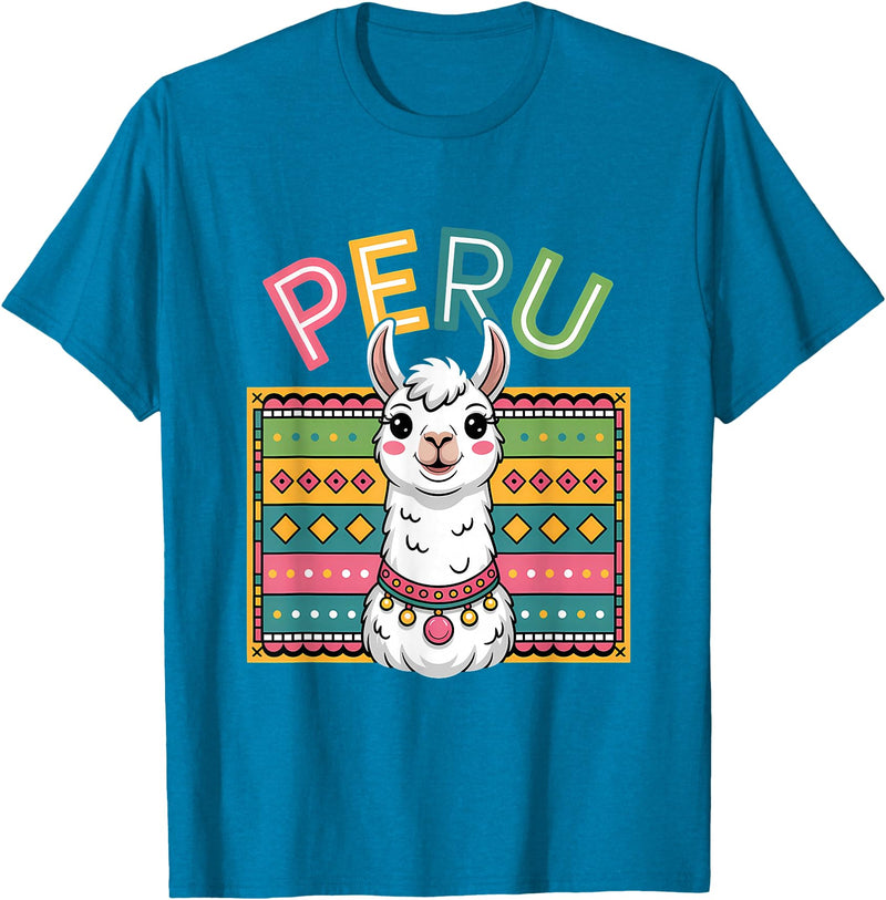 Peru Flag Peruvian Roots Peru Llama Peruvian Roots Peru Heritage T-Shirt - Sapphire Blue