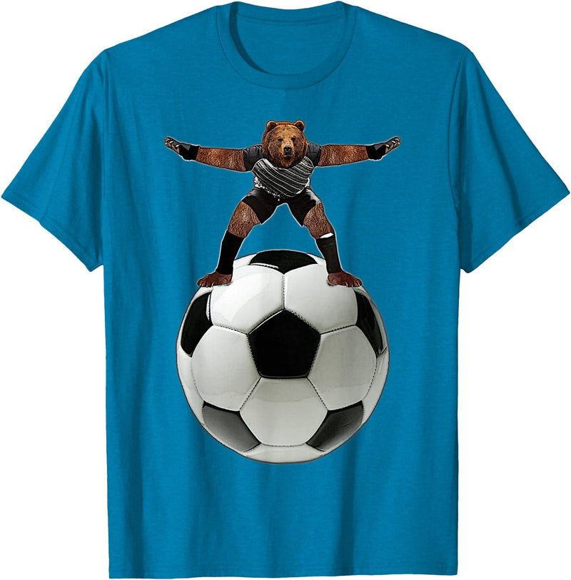 Behrbones Clothing Bear Goalie On Soccer Ball - by Behrbones T-Shirt - Sapphire Blue