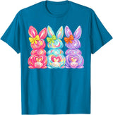Easter Cute Bunny Coquette Bow Tie Dye Rabbit Women Girl Kid T-Shirt in Sapphire Blue