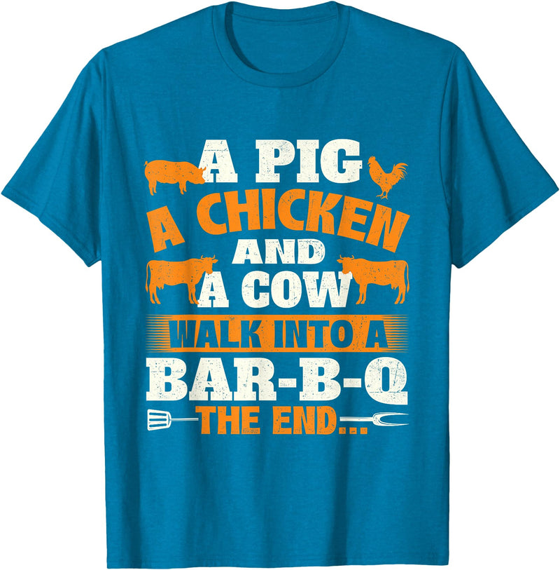 Funny BBQ Shirts A Pig A Chicken And A Cow - Grilling BBQ Lover Barbecue T-Shirt - Sapphire Blue