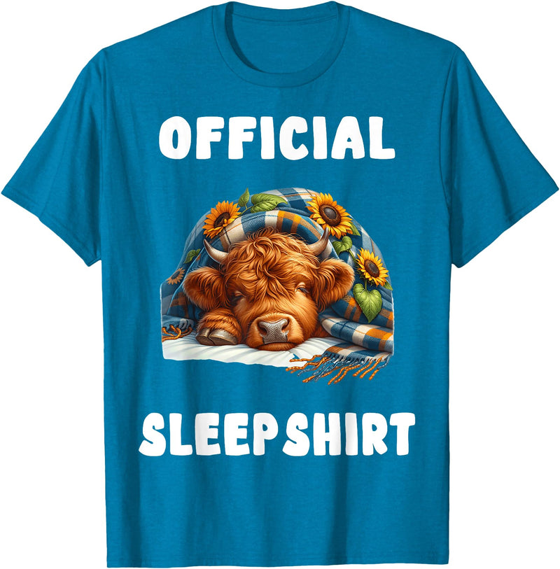 Official Sleep Pajamas Nightgown Sleepwear Apparel Highland_cow - Official Sleepshirt Pajamas Nightgown T-Shirt - Sapphire