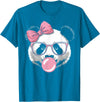 Panda Bear Bubblegum Panda Bear Wearing Glasses and Blowing Pink Bubble Gum T-Shirt - Sapphire Blue