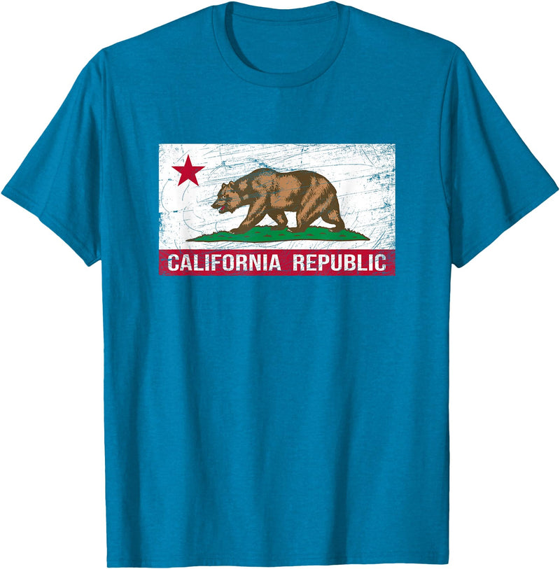 Graphic Club Inc. California Republic Flag - CA - Distressed Design - Classic T-Shirt - Sapphire Blue