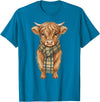Farmer Cute Women Highland Cow Shirts Cozy Fall Autumn Highland Cow T-Shirt - Sapphire Blue