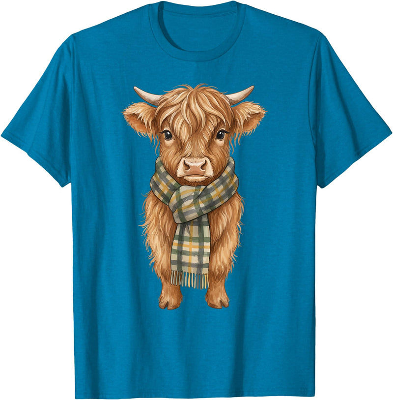 Farmer Cute Women Highland Cow Shirts Cozy Fall Autumn Highland Cow T-Shirt - Sapphire Blue