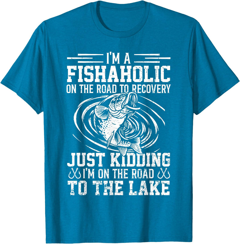 Funny Fishing Lover Gift for Fisherman Funny Fish-Aholic On The Road To The Lake Fishing Fisherman T-Shirt - Sapphire Blue