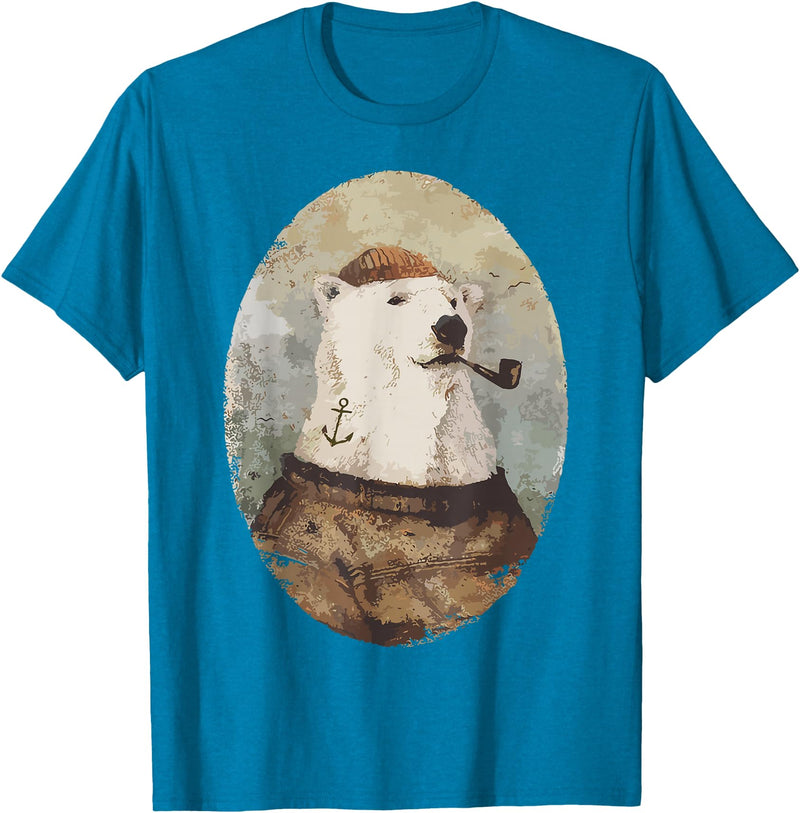 Polar bear Sailor Oil paint Inspired Cool Captain Polar Bear T-Shirt - Sapphire Blue