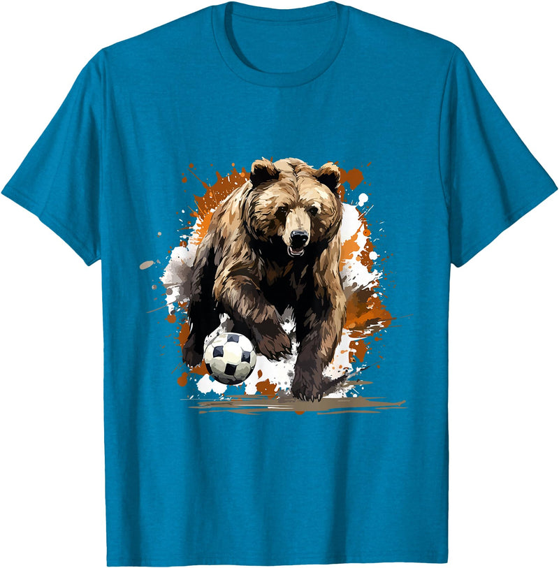 Passion For Sports Style Bear Playing Soccer Sports Team | Animal T-Shirt - Sapphire Blue