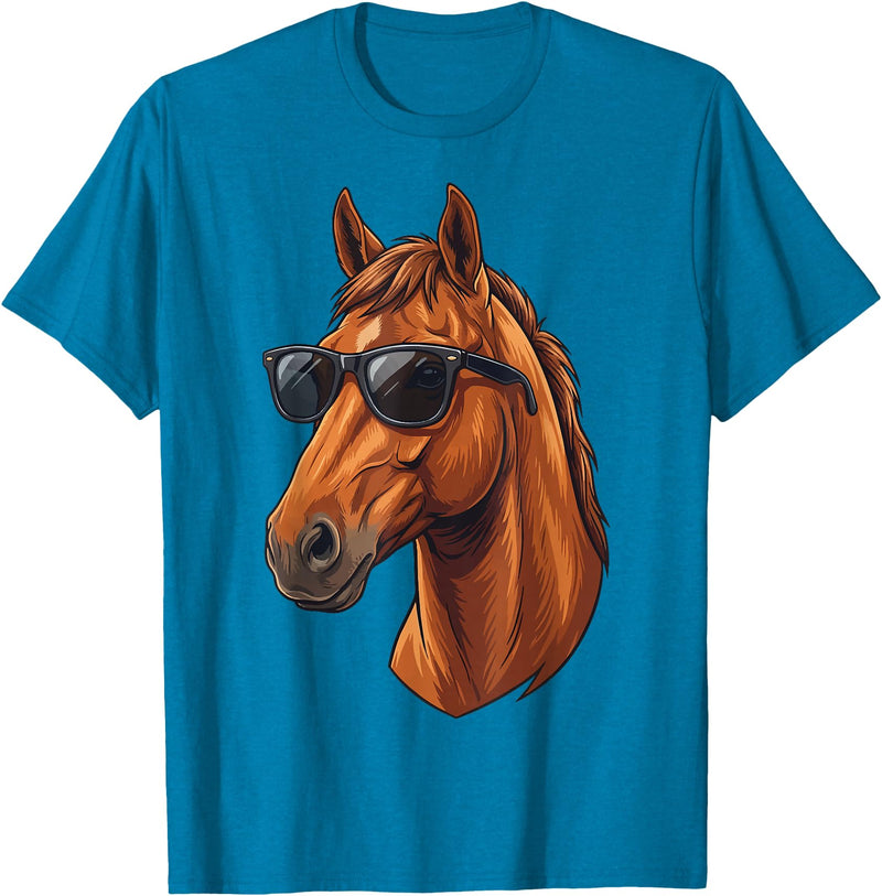 Cowboy Cowgirl Sunglasses Equestrian Rider Girl Horse Sunglasses Horse Riding T-Shirt - Sapphire Blue