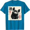 The Art of Print by MCMA - Digitally Enhanced Art Cute Japanese Pig Art Vintage Chinese Zodiac Good Fortune T-Shirt - Sapphire Blue