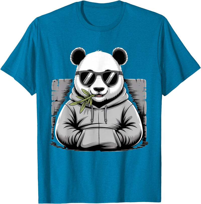 Forest Animal Art Panda with Sunglasses Graphic Motif Animal Funny Panda Bear T-Shirt - Sapphire Blue