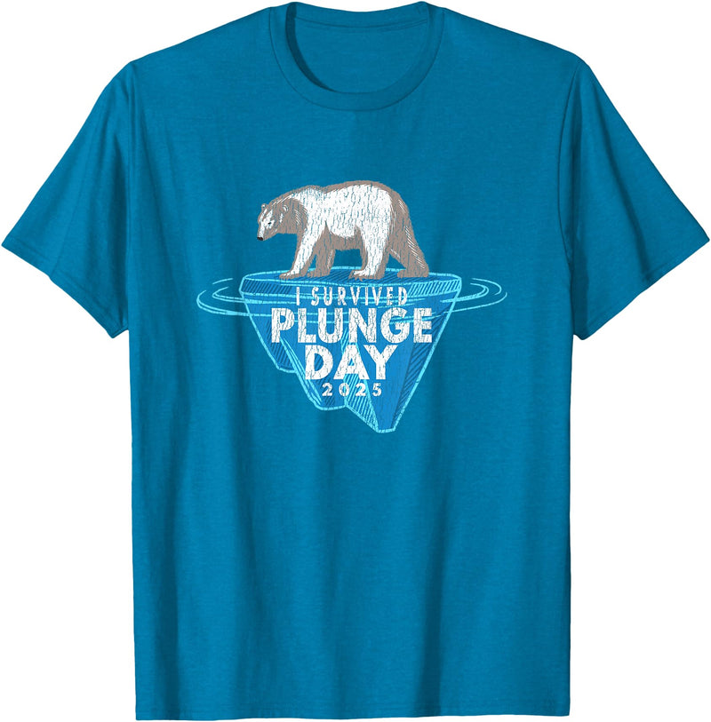 Take The Plunge Designs Polar Bear Plunge Event - Retro I Survived Plunge Day 2025 T-Shirt - Sapphire Blue