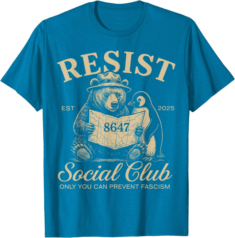 Bear Penguin Flippers Up Tees Bears Penguins Resist Social Club Only You Can Prevent T-Shirt - Sapphire Blue