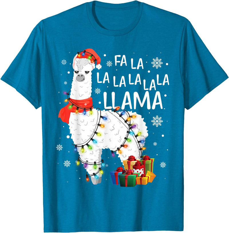 Funny Fa La La Llama Christmas Shirt FA La La Llama Christmas Funny Lllama Lover Xmas Pajamas T-Shirt - Sapphire Blue