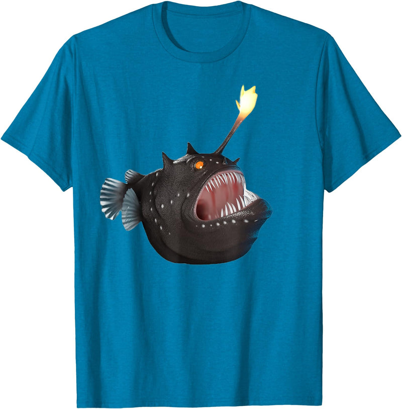 click here for better realistic Animals tees realistic Anglerfish Creatures Deep Sea Monster Angler Fish T-Shirt - Sapphire Blue