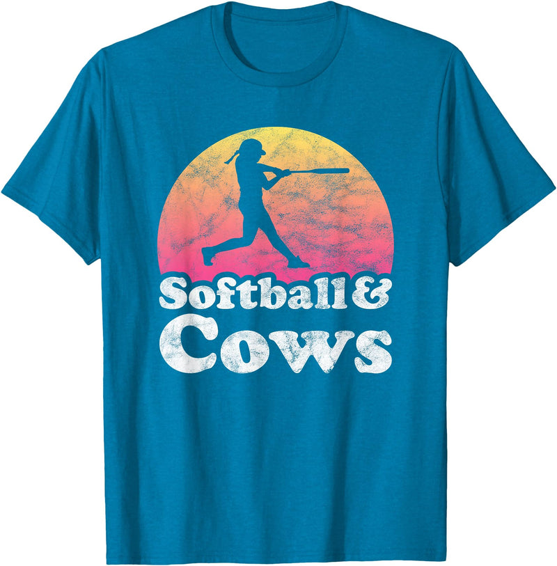Softball and Cows Apparel Co Softball and Cows Women or Girls Cow T-Shirt - Sapphire Blue