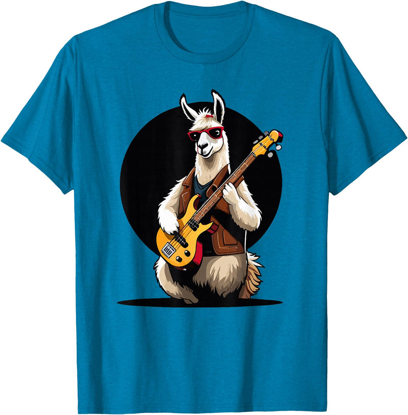Music Lovers Alpaca Llama playing Guitar Llama playing Electric Guitar, Llama Guitarist T-Shirt - Sapphire Blue
