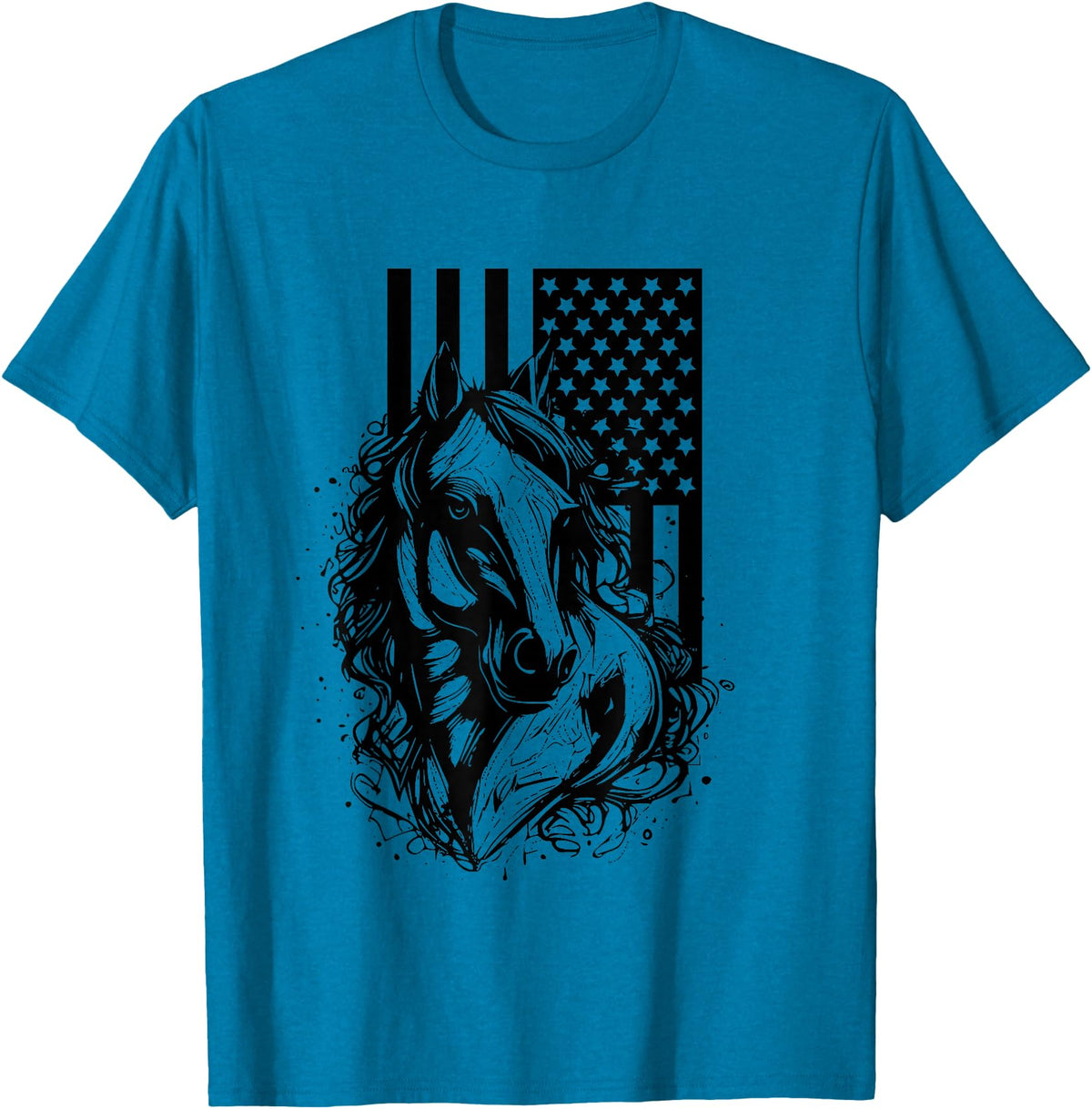 BASBO American Flag Horseback Riding Apparel - Horse T-Shirt - Sapphire Blue