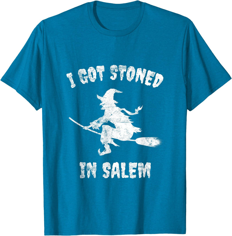 Salem Witches And Brooms Club I Got Stoned In Salem Halloween Witches Broomstick T-Shirt - Sapphire Blue